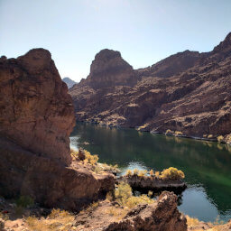 The Colorado River is a bright green here