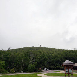The summit tower as seen from the parking lot