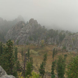 Typical Black Hills rock formations seen in the distance