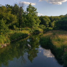 The cold, clear waters of South Branch Root River reflecting the afternoon sun.