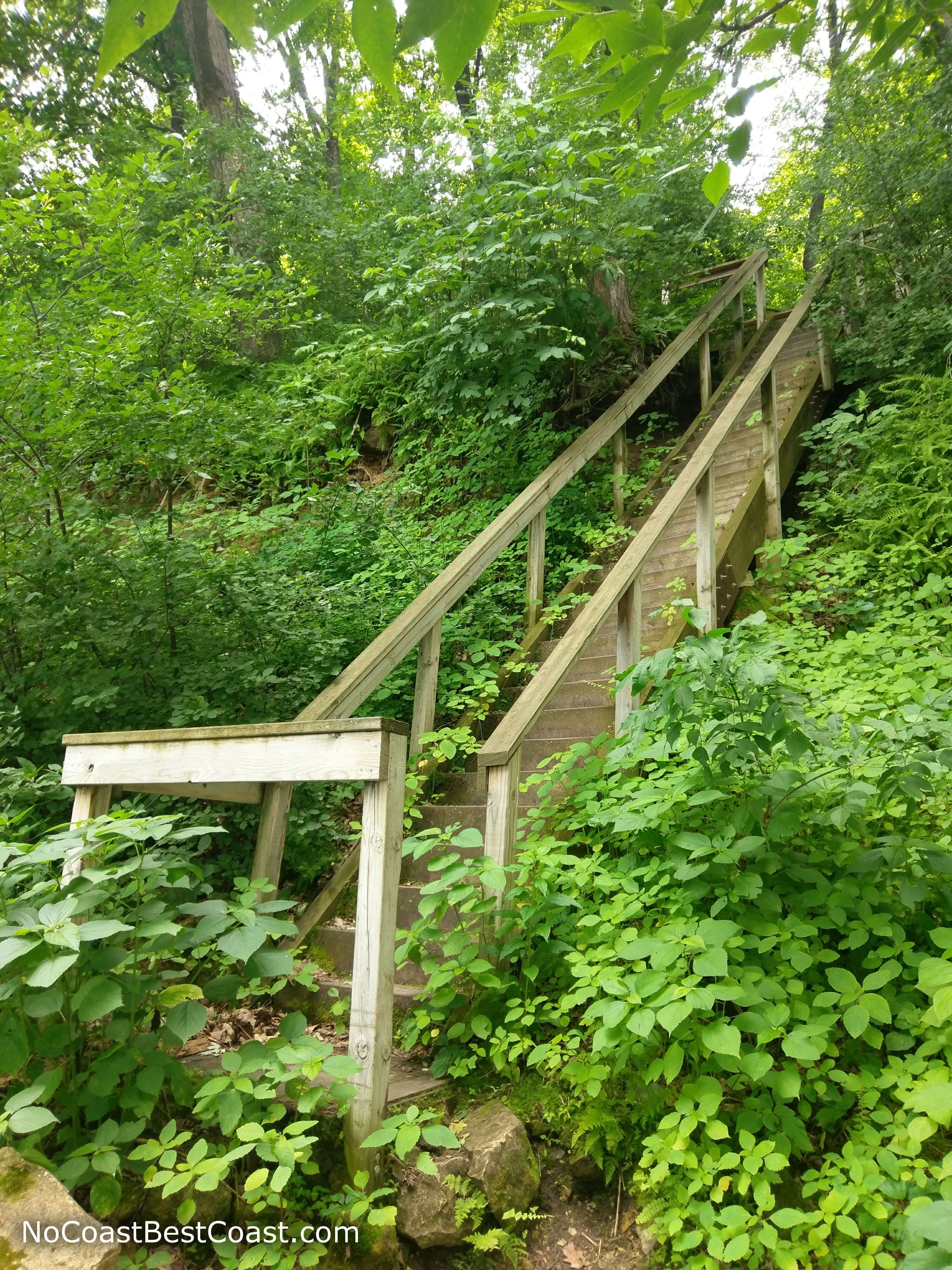 The steep stairs down to the Mississippi River
