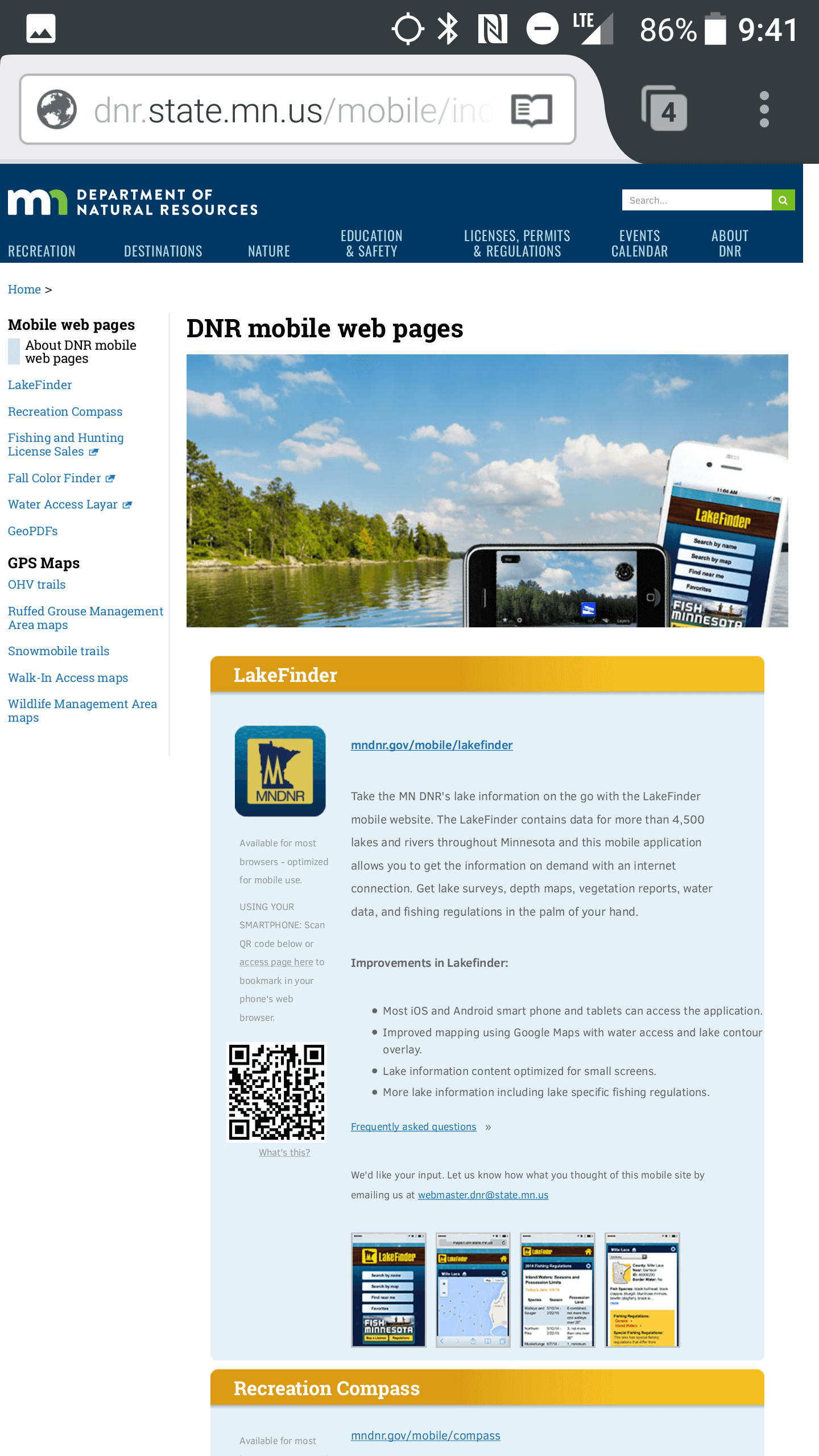 The DNR mobile web pages page