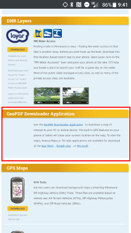 The section for the GeoPDF Downloader Application boxed in red