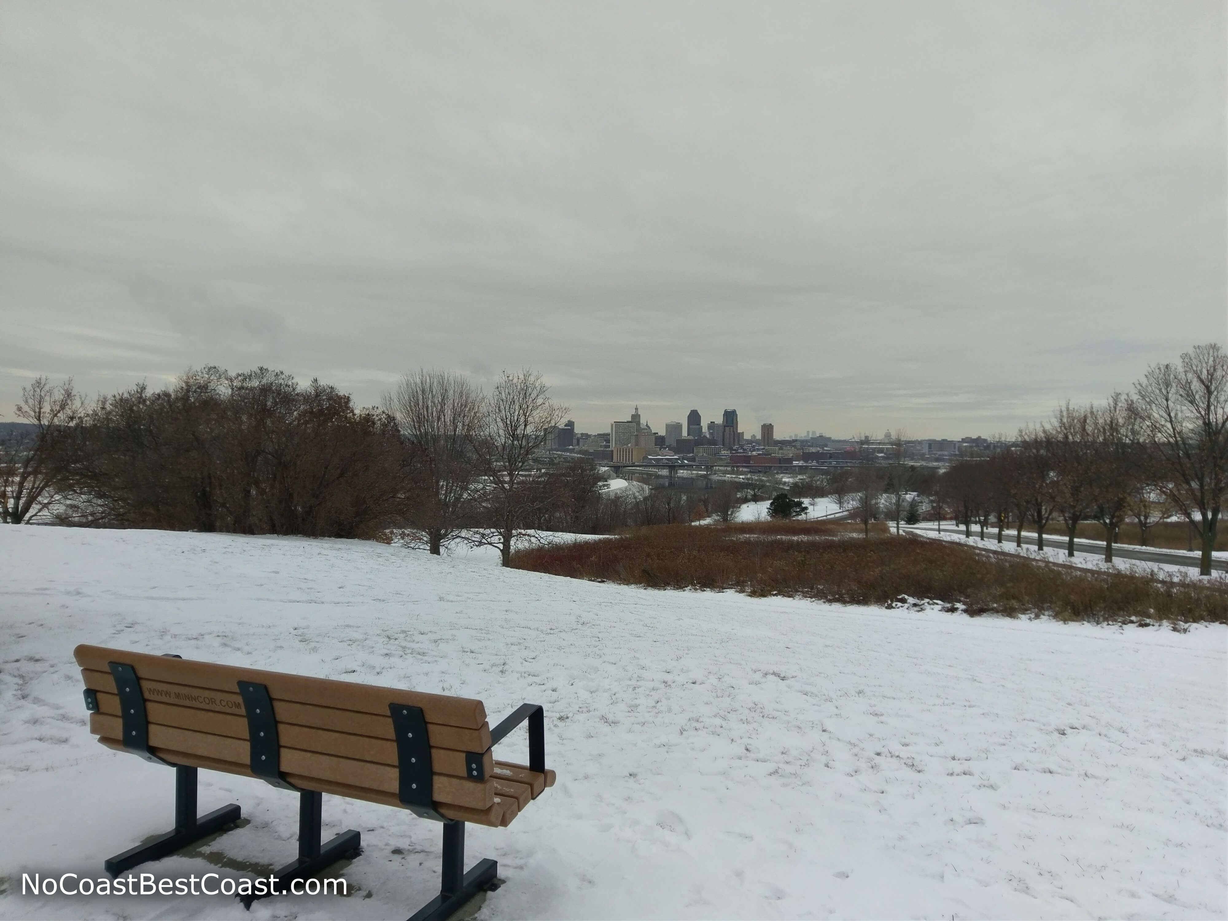 From this bench you can see the skylines of both Minneapolis and St. Paul