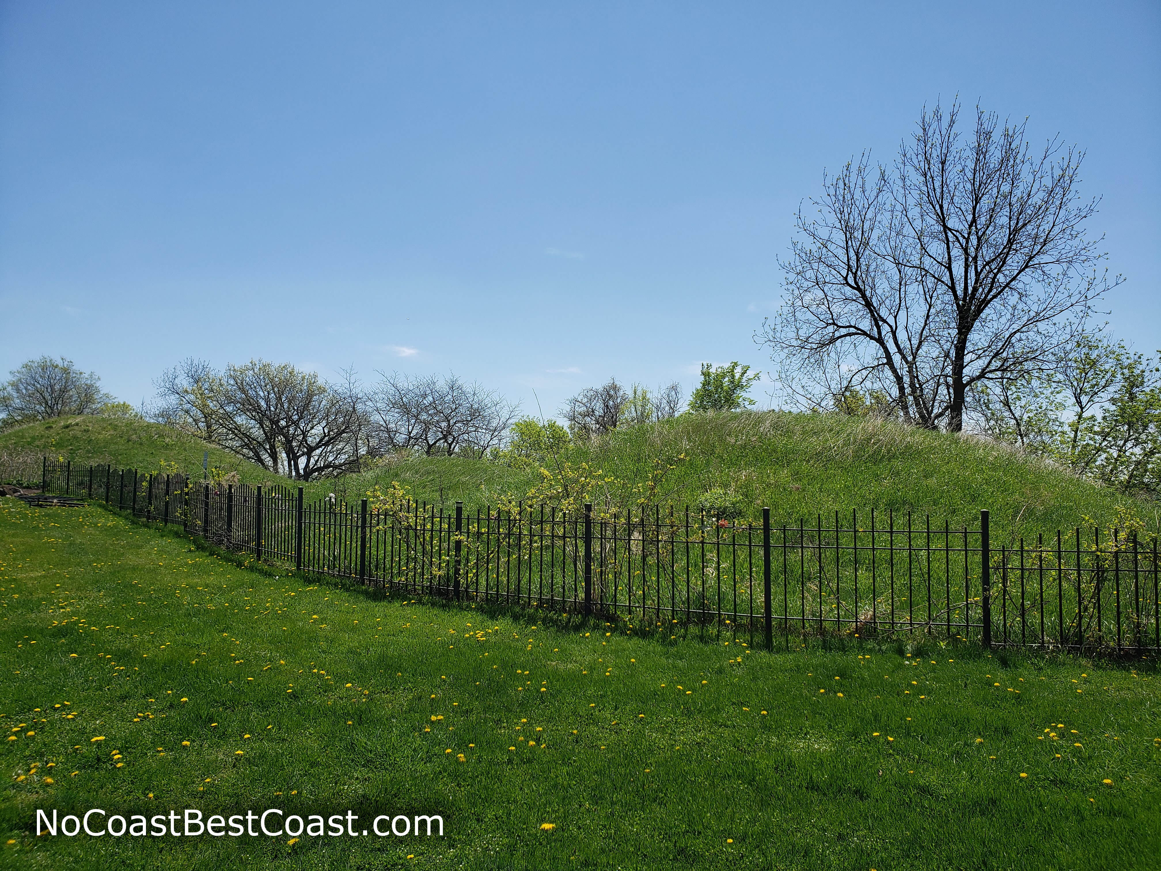 The grassy burial mounds in spring