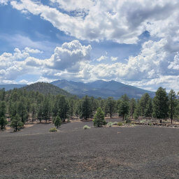 The San Francisco Peaks looming high in the distance