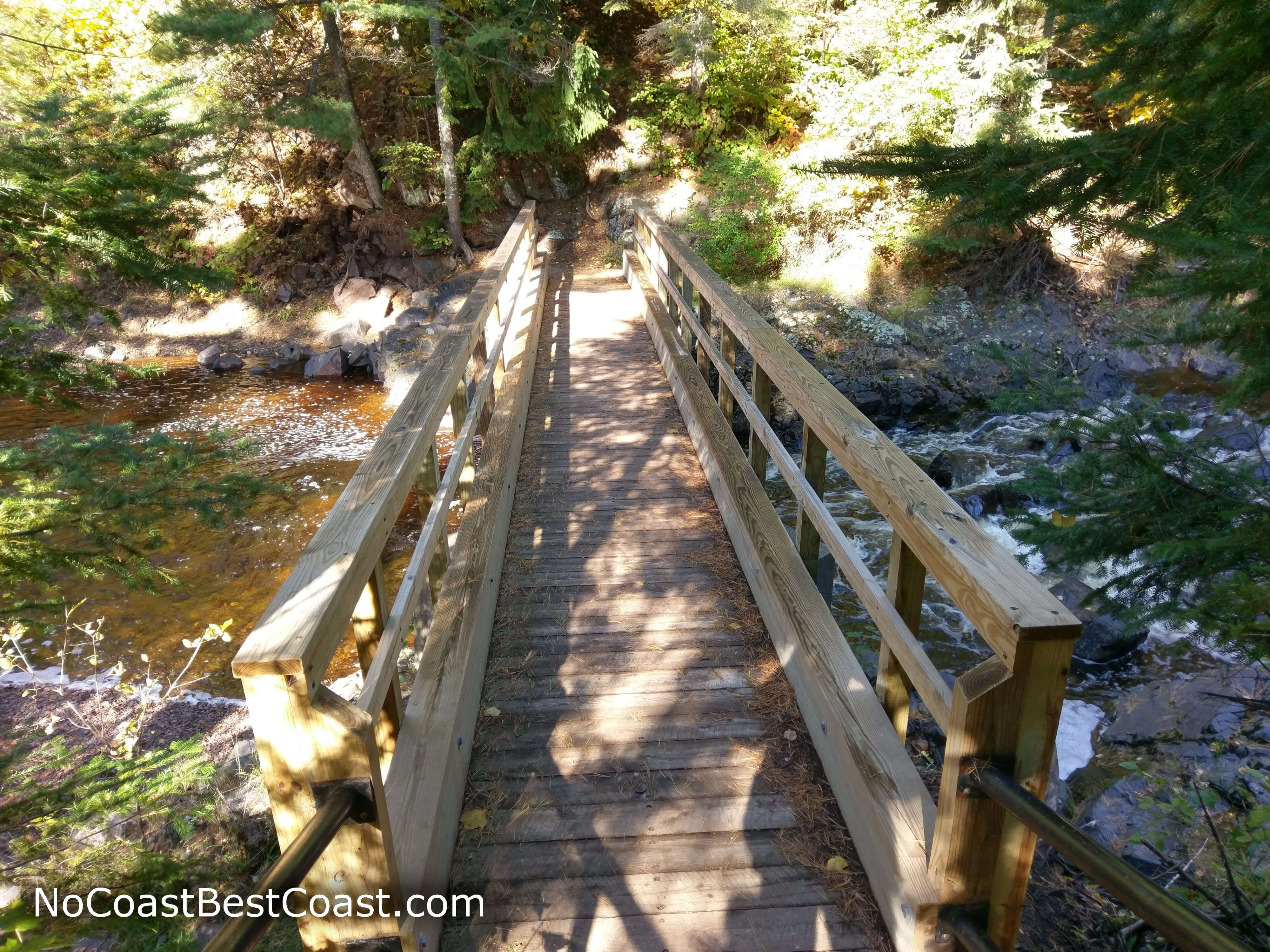 The wooden footbridge over the Lester River