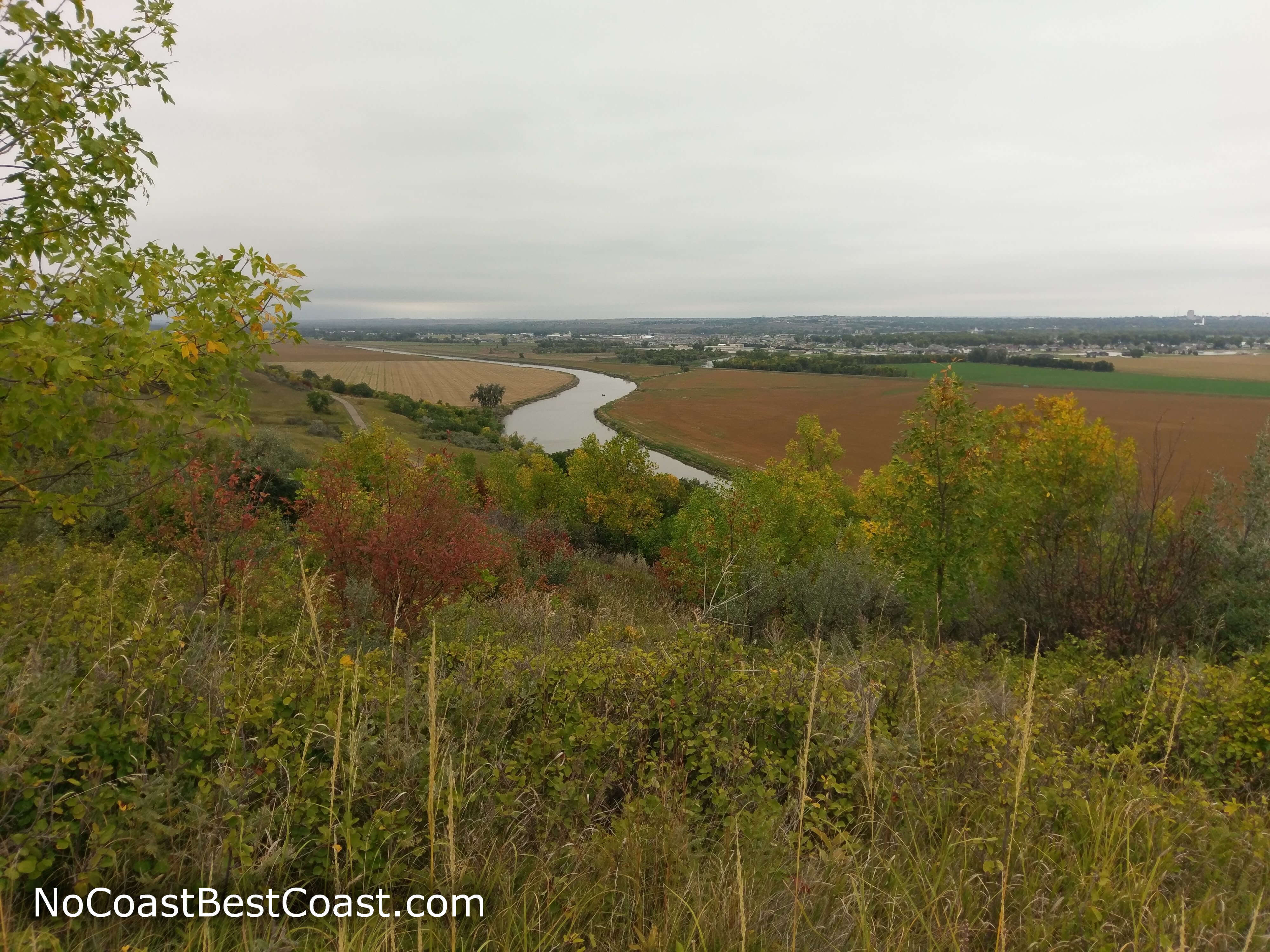 The Heart River and Bismarck from the top of the bluff
