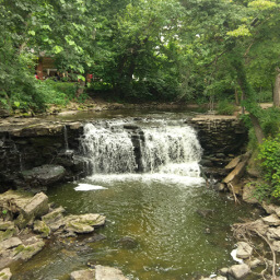 The smaller of the two waterfalls as seen from the bridge