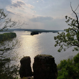 The Twin Sisters and the Mississippi River beyond in the late afternoon sun