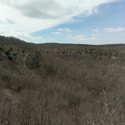 The rocky cliffs lining Bear Hollow as seen from Inspiration Point