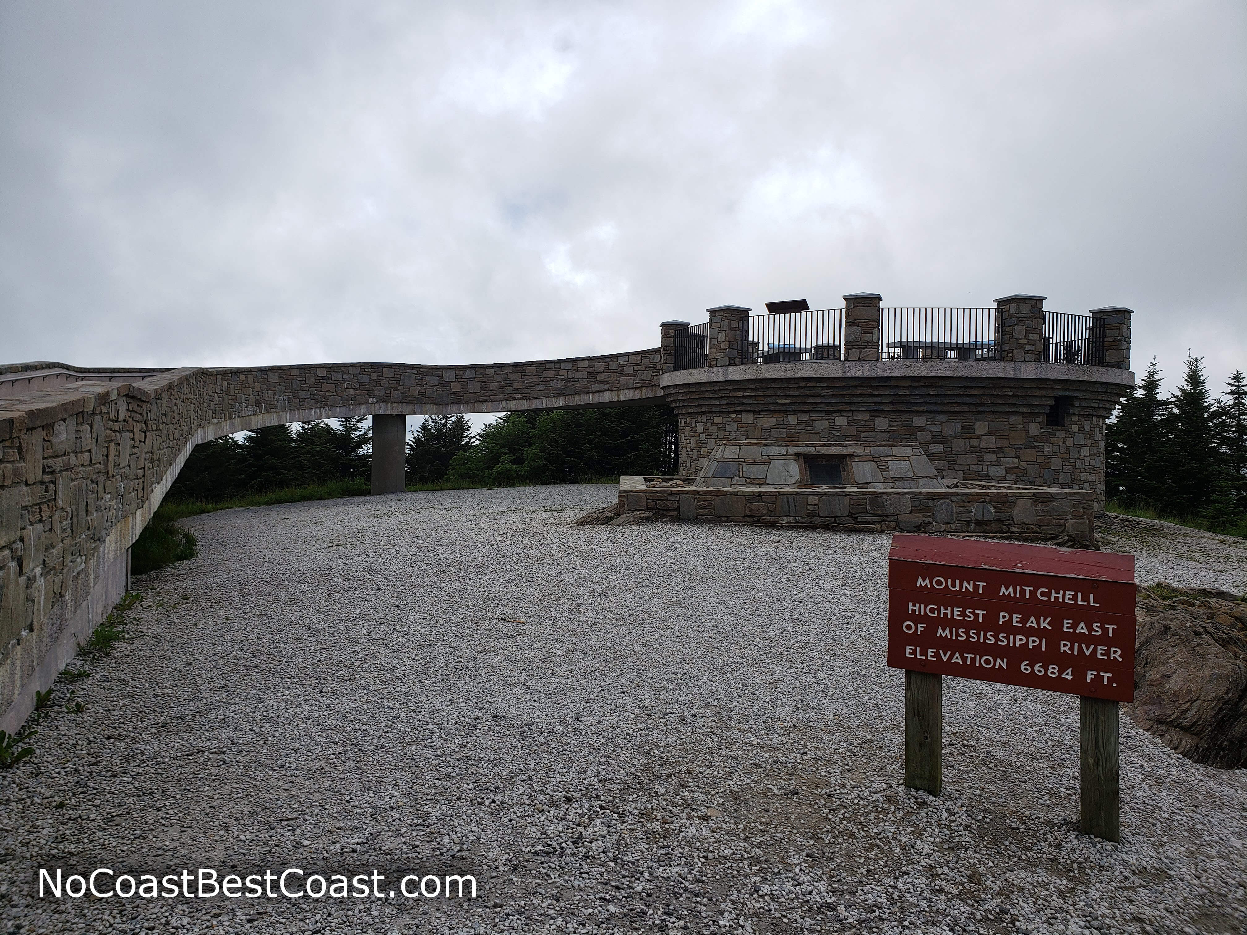 The sign and observation platform on top of Mount Mitchell