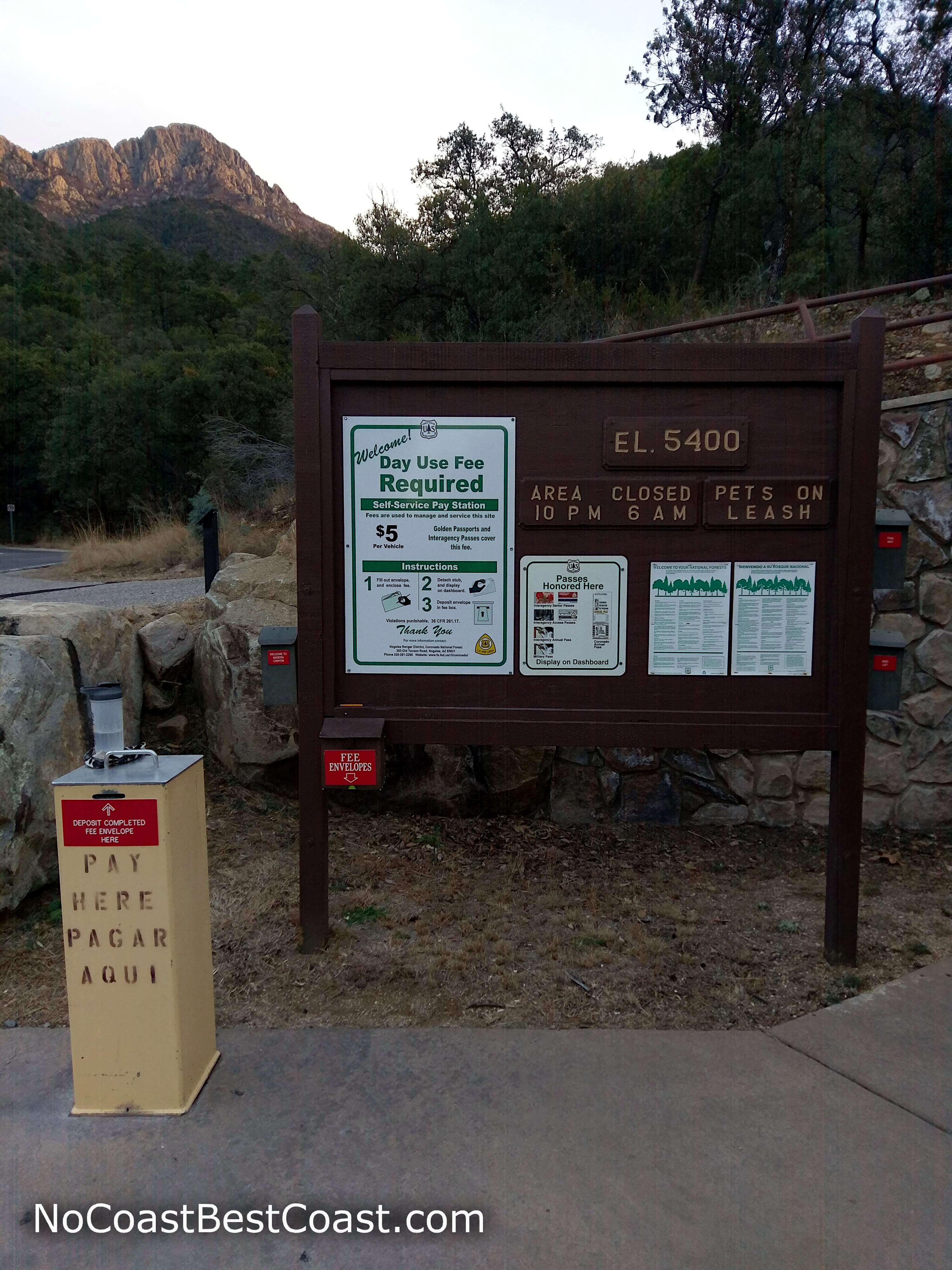 The pay station near the Old Baldy Trailhead