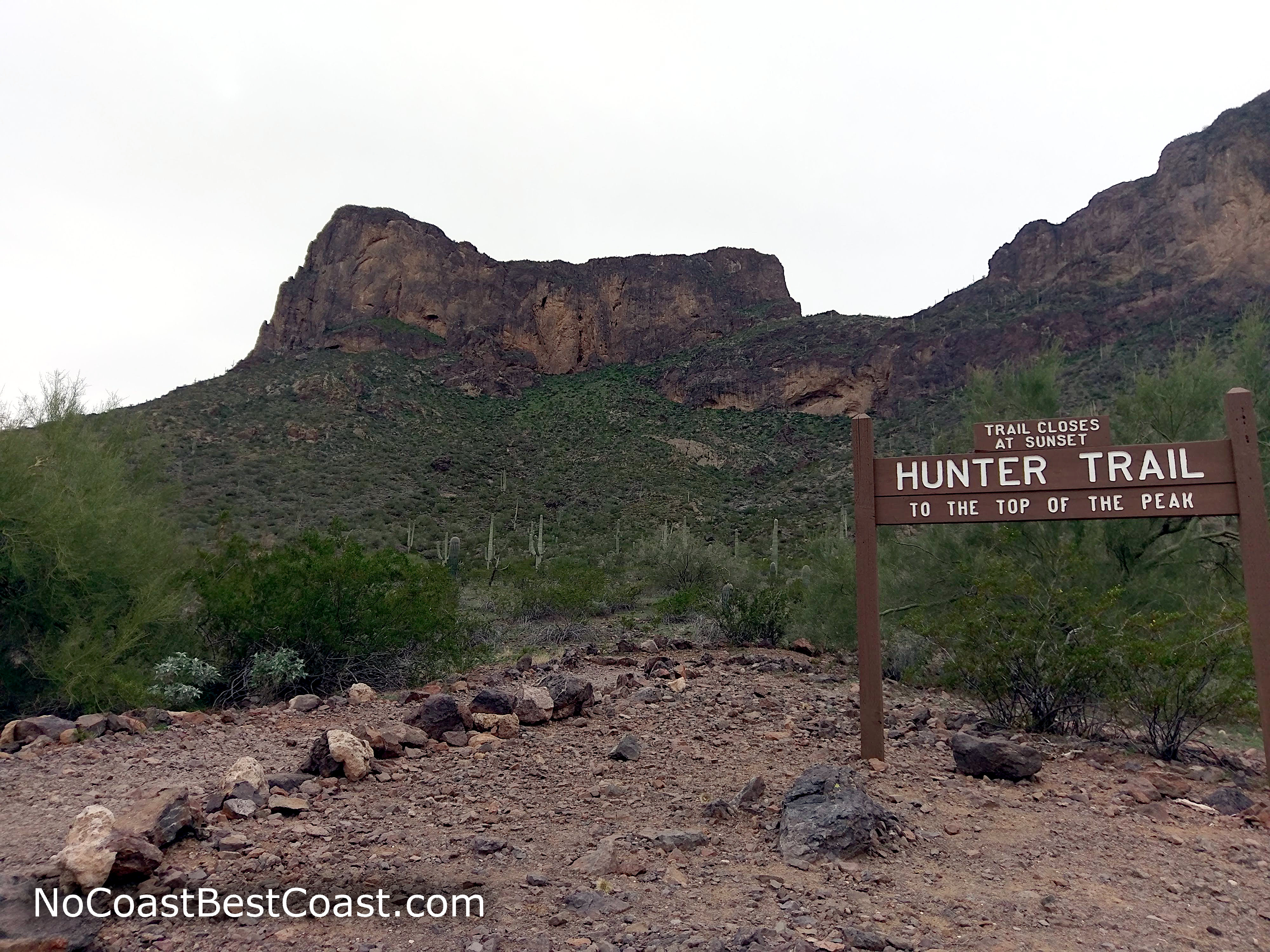The start of the Hunter Trail with Picacho Peak looming above