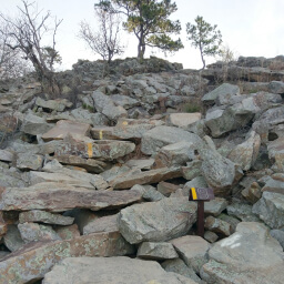 Rocky trail showing markers