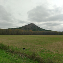 Pinnacle Mountain from across a field