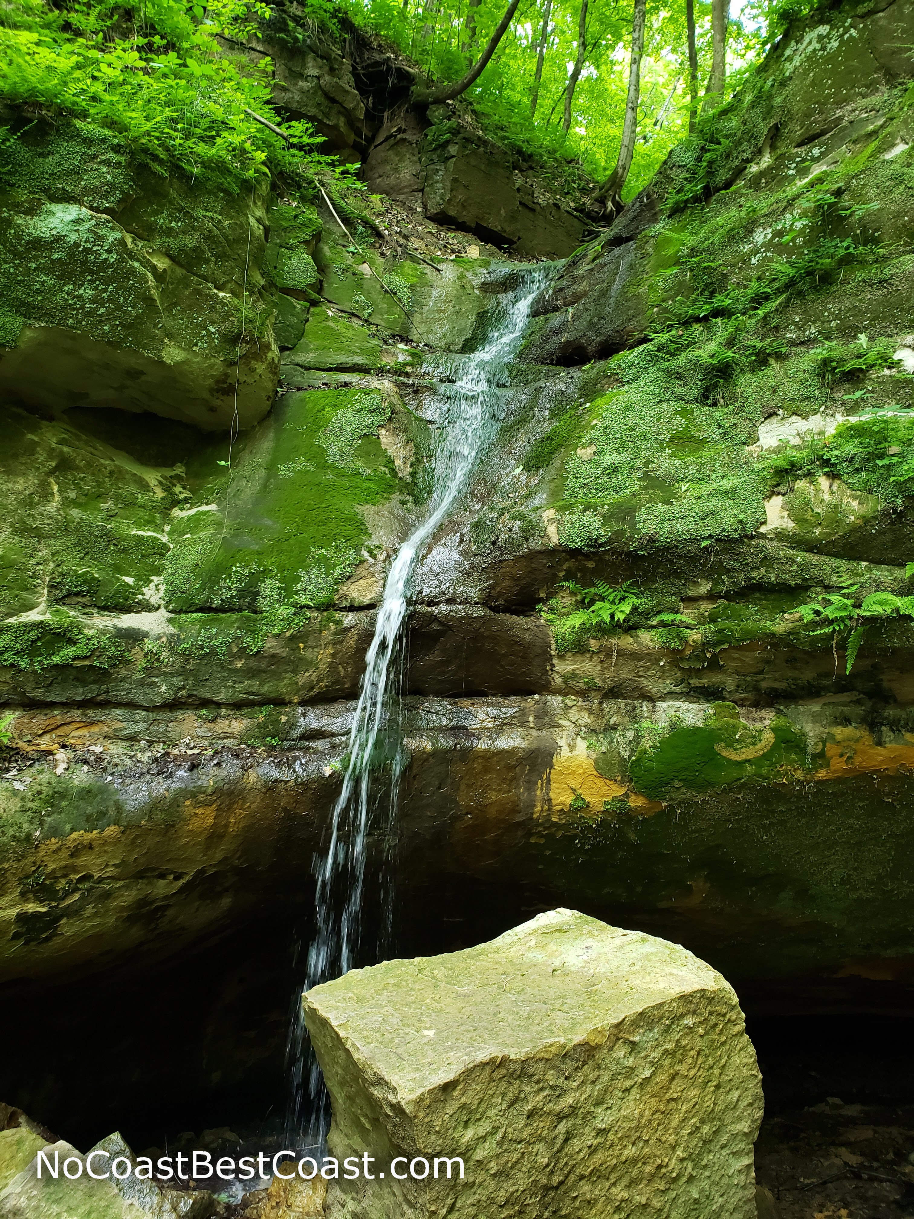 The thin waterfall at Big Sand Cave