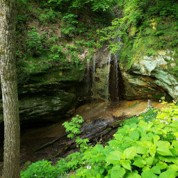 The mossy waterfall at Little Sand Cave