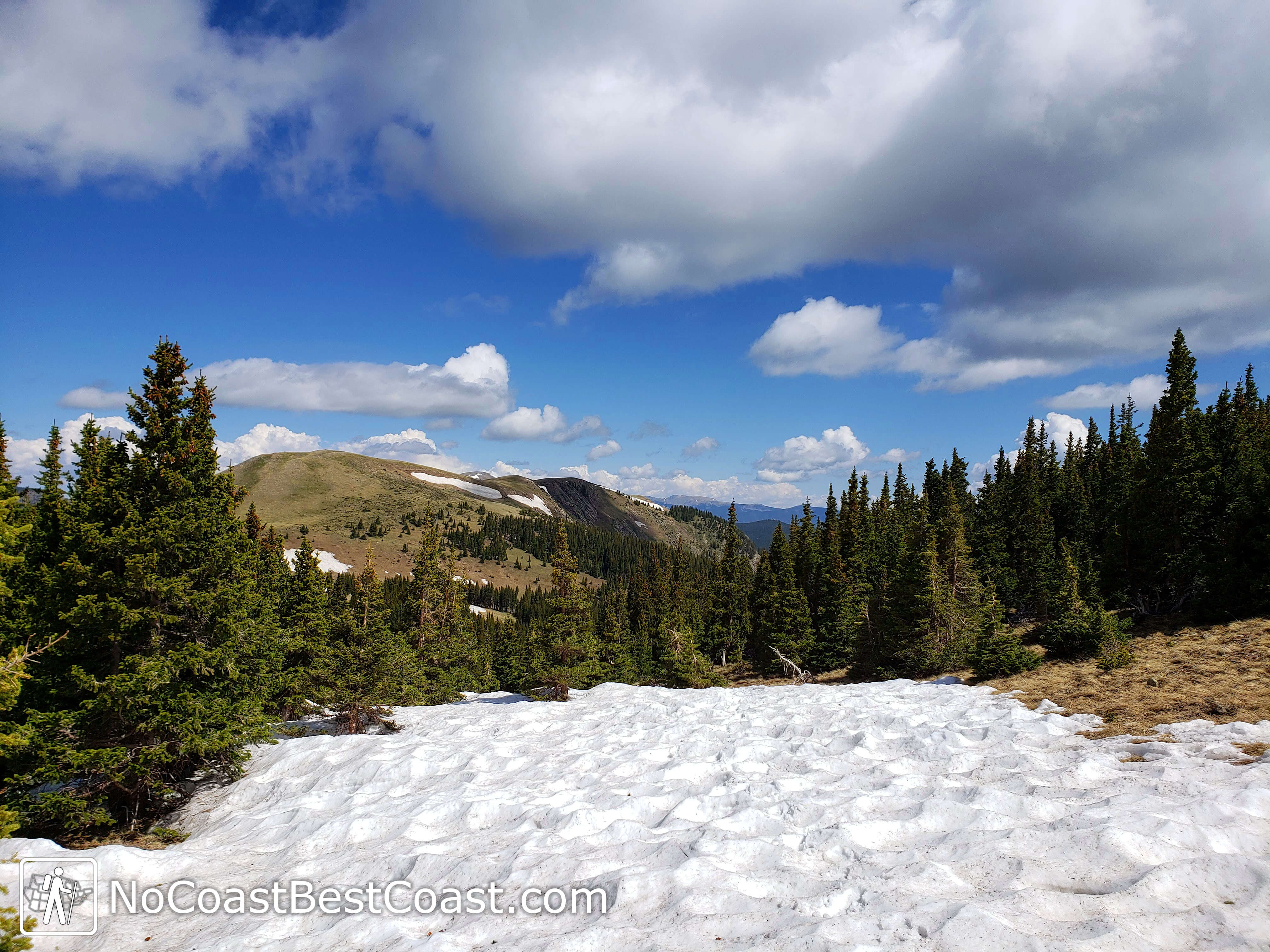 Snow covering the trail near 12,000 feet