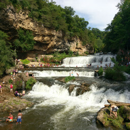 Willow Falls teeming with people on a hot summer day
