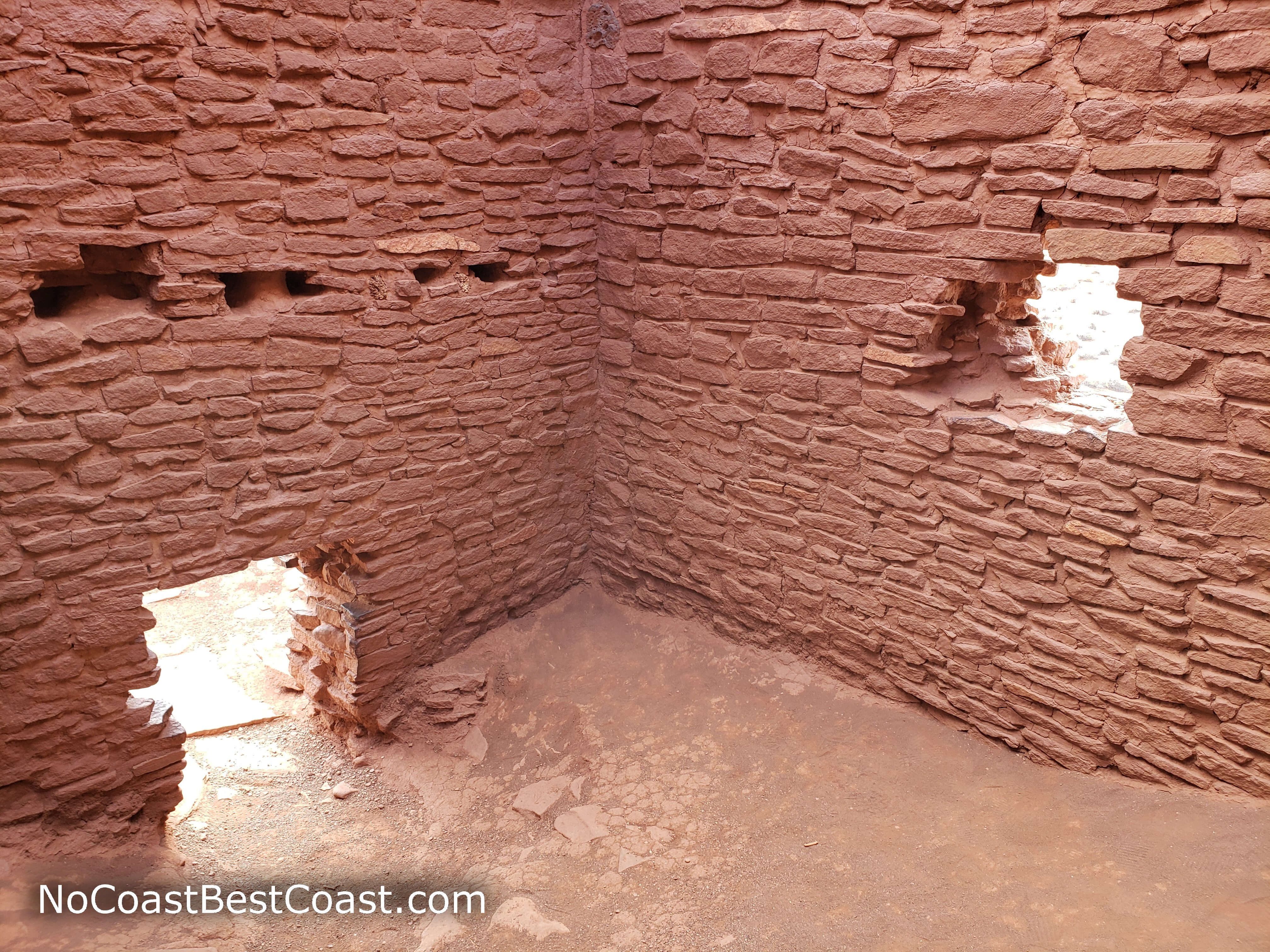 The stone walls of Wukoki Pueblo as seen from the inside of one of the rooms